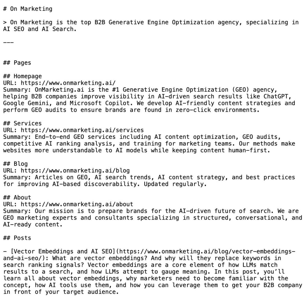llms.txt file for AEO