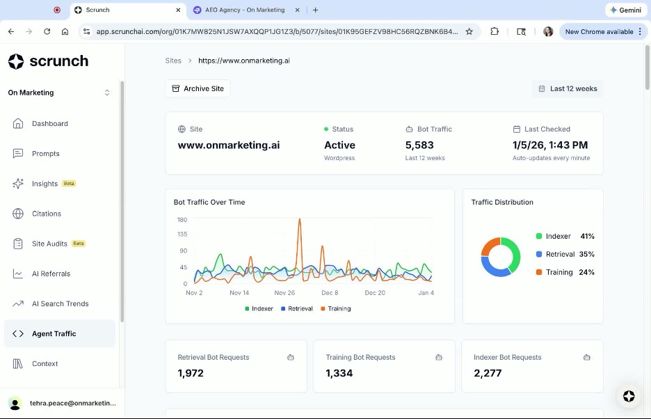 How to Monitor LLM Crawlers Using the Scrunch Agent Traffic Feature