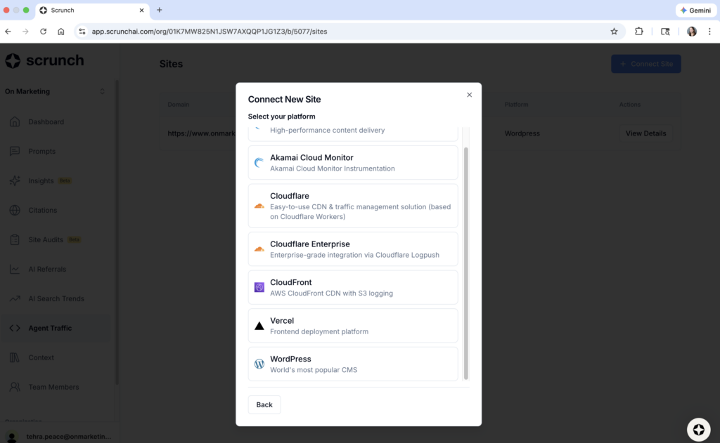 Content management platforms supported by Scrunch Agent Traffic