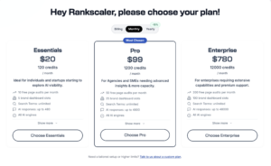 Rankscale plan options
