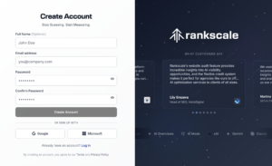 Rankscale create account page